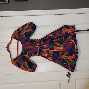 Colorful bubble hem, puff sleeve mini dress